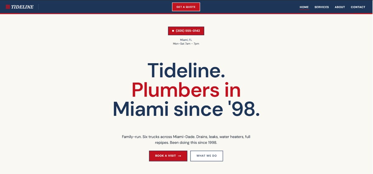 Tideline Plumbing homepage